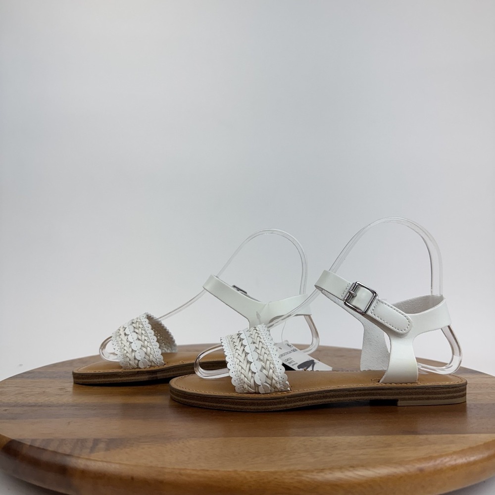 New NWOB Big Kids Mia Auri White Braided Leather Ankle Strap Sandals Size 3‎ Y